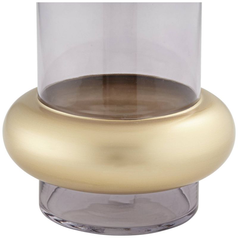 Studio 55D Jaurdi 9" High Clear Brown Glass and Gold Cylinder Vase