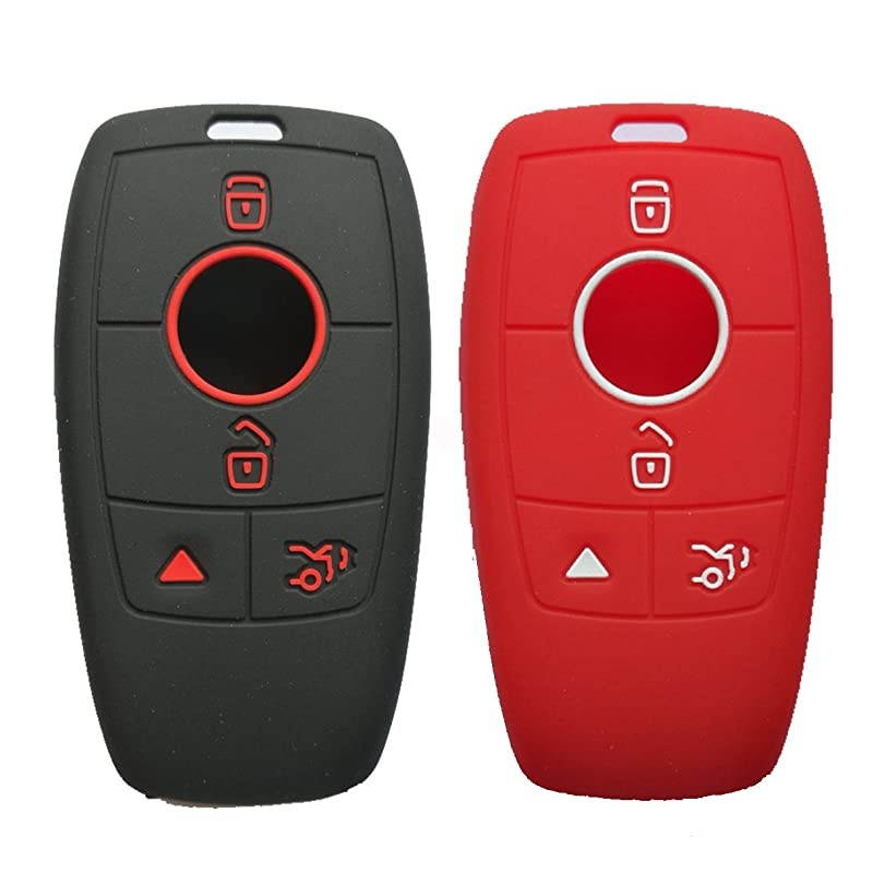 Qty2 4Buttons Smart Key Fob Case Cover Holder Skin for 2018 2016 2017 Mercedes Benz E Class Black Red