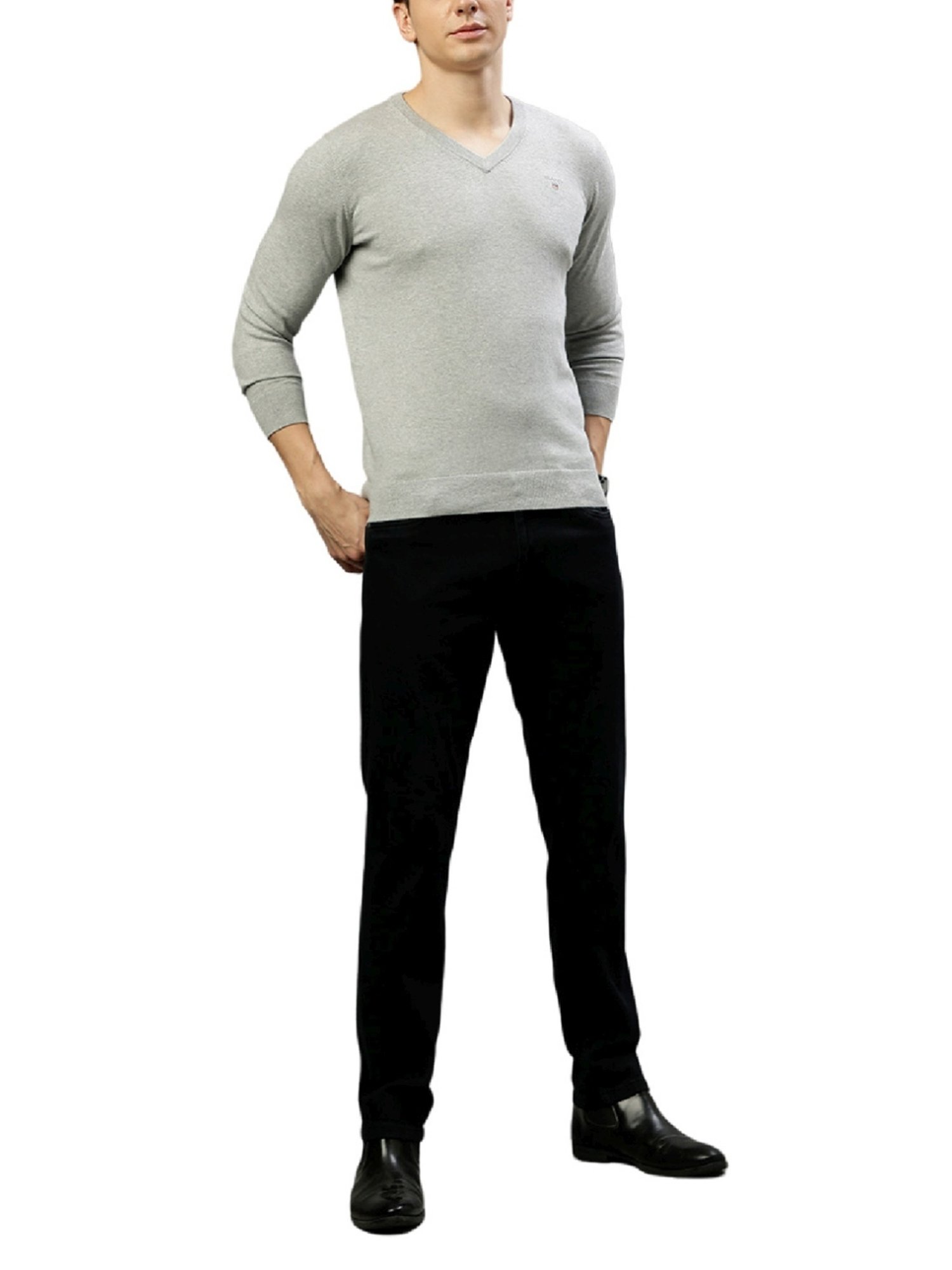 Gant Grey Cotton Regular Fit Sweaters