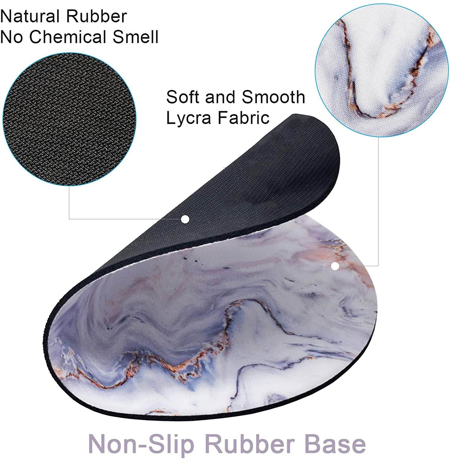 Round Cute Mouse Pad, ToLuLu Mousepad for Desktop Computer Laptop Notebook PC, Anti Slip Rubber Customized Mouse Mat for Working Gaming, Mini Funny Unique Mouse pad for Home, Office, White Gold Marble