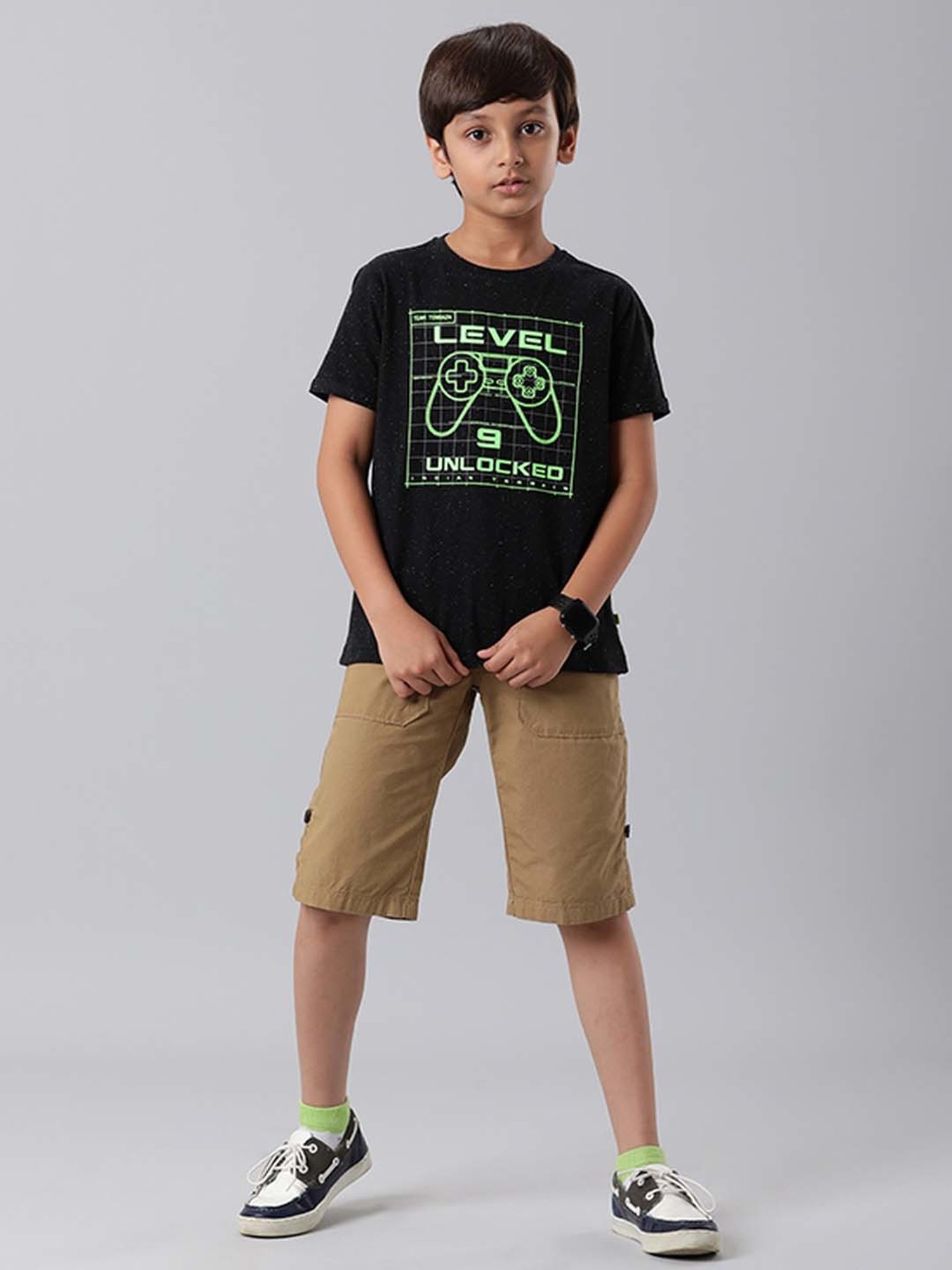 Indian Terrain Boys Black Cotton Printed T-Shirt