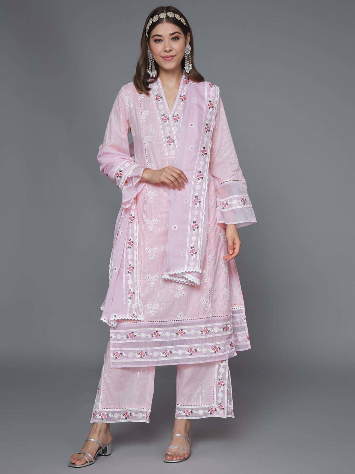 Heeposh Pink Cotton Embroidered Kurta Palazzo Set With Dupatta