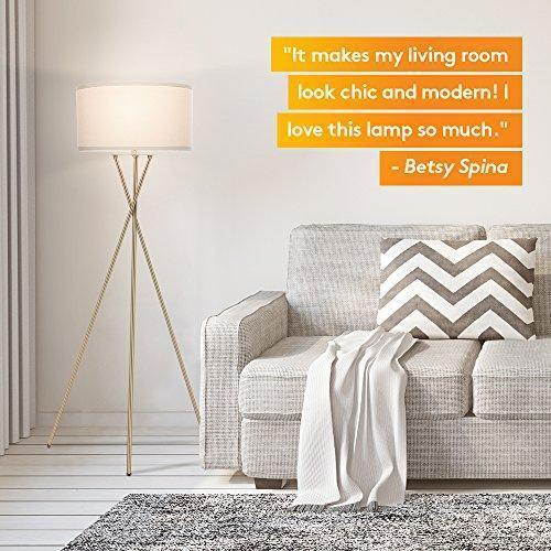 Brightech Jaxon LED Tripod Floor Lamp &ndash; Mid Century Modern with Contemporary Innovation &ndash; Soft Ambient Lighting Tall Standing Easel Survey Lamp for Bedroom, Den, Family or Living Room or Office &ndash;Brass