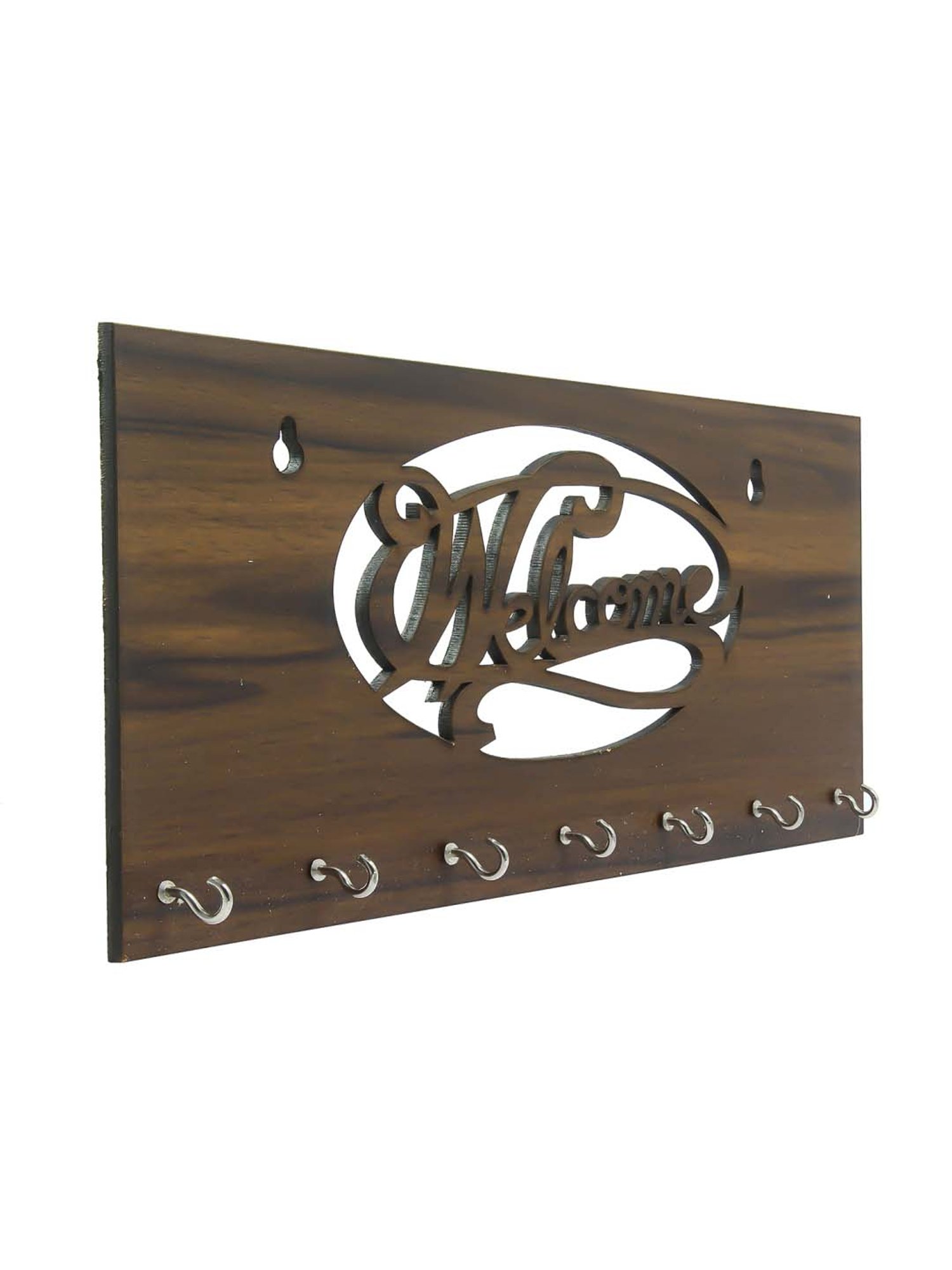 eCraftIndia Welcome Theme Wooden Key Holder with 7 Hooks