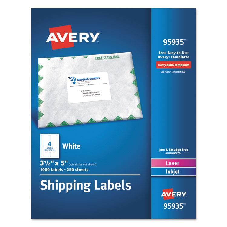 Avery White Shipping Labels Laser/Inkjet 3 1/2 x 5 White 1000/Box 95935
