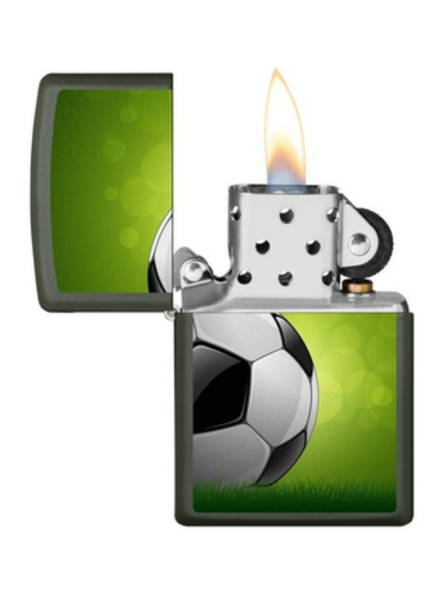 Zippo Green Soccer Ball Design Brass Pocket Lighter