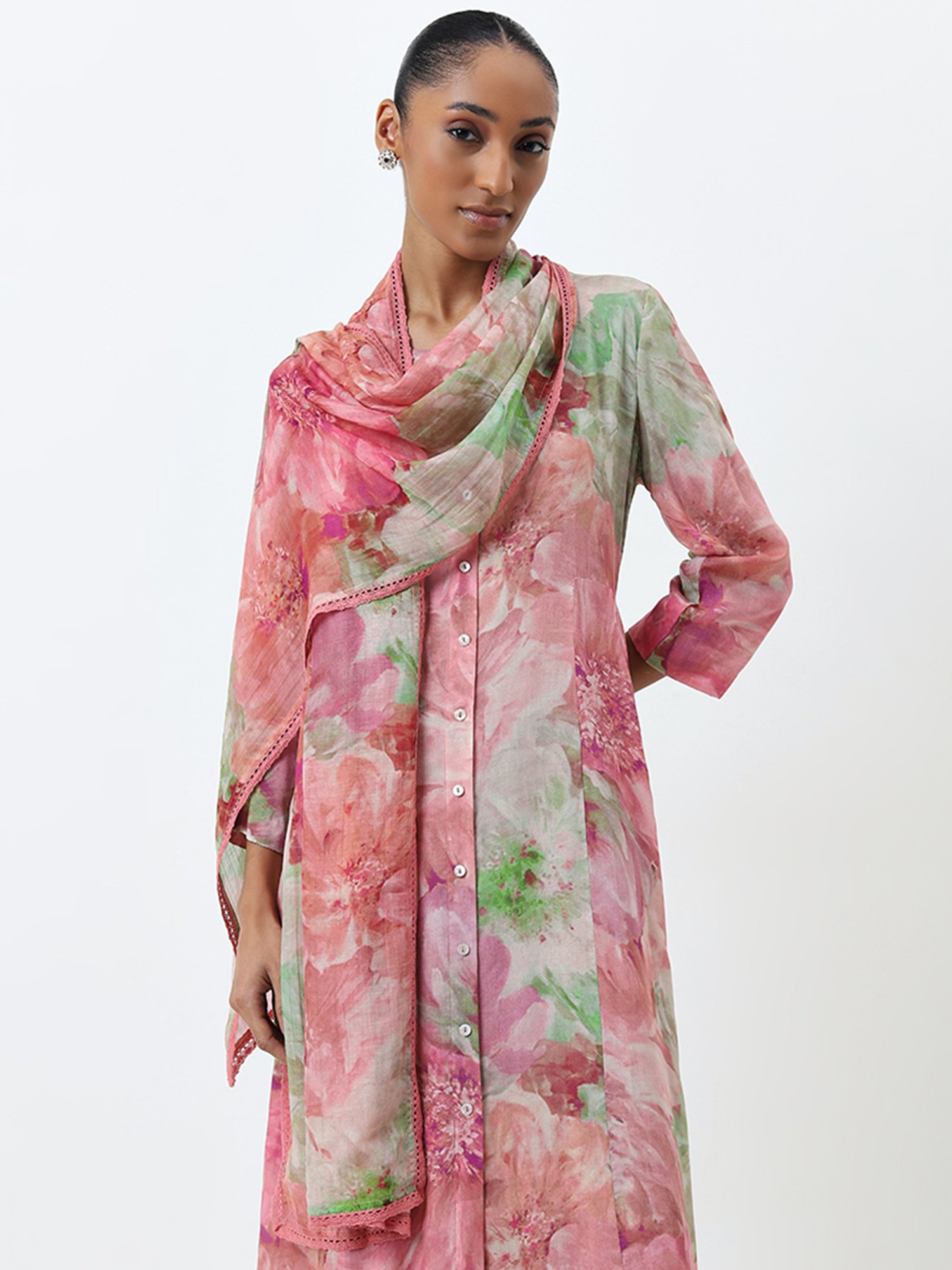 Zuba by Westside Pink Floral Printed Dupatta