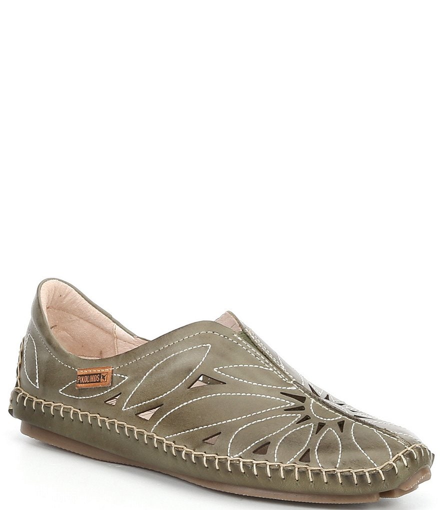 Pikolinos Jerez Floral Leather Cut-Out Detail Slip-On Moccasins
