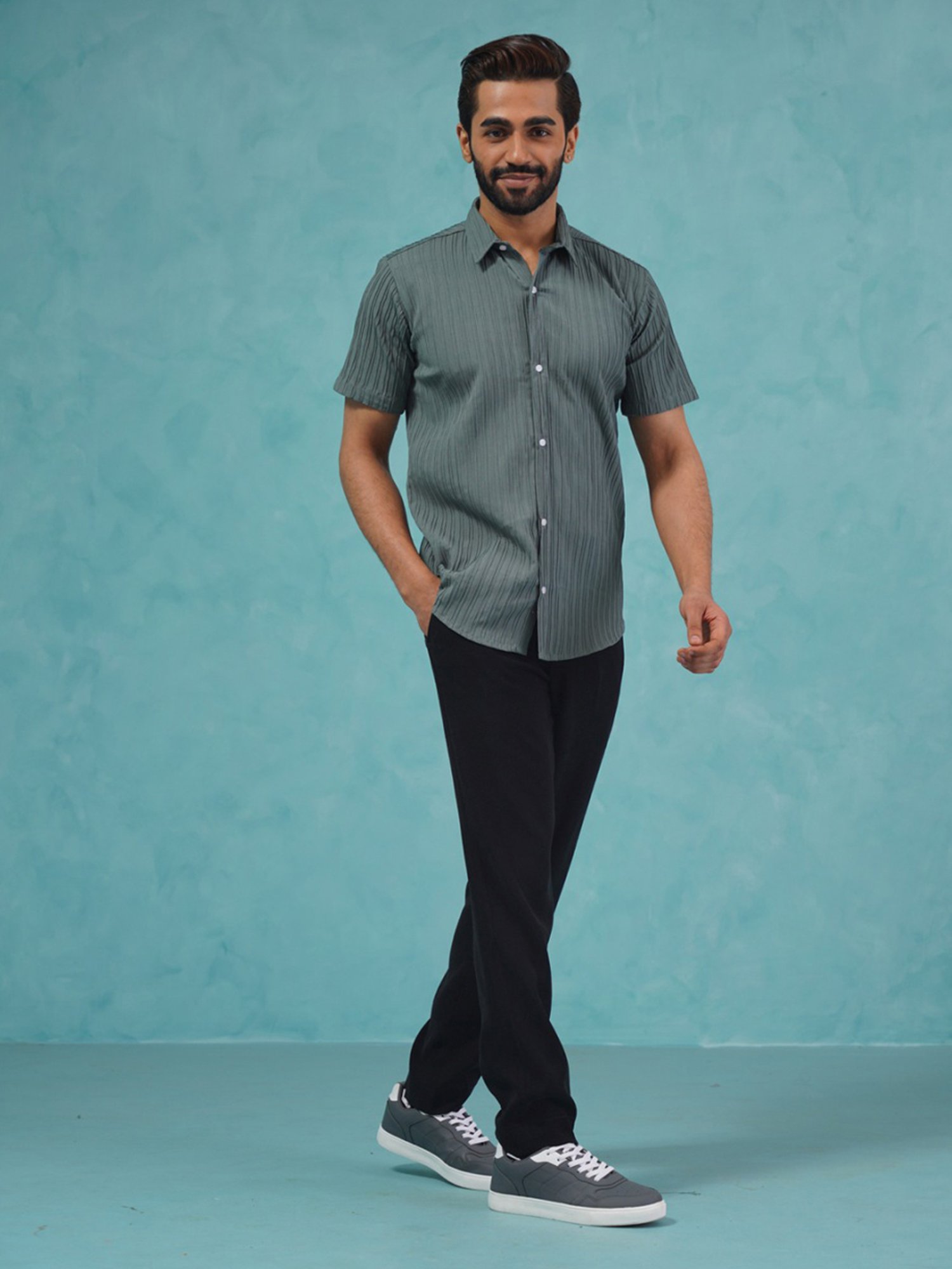 Indian Needle Grey Regular Fit Texture Shirt