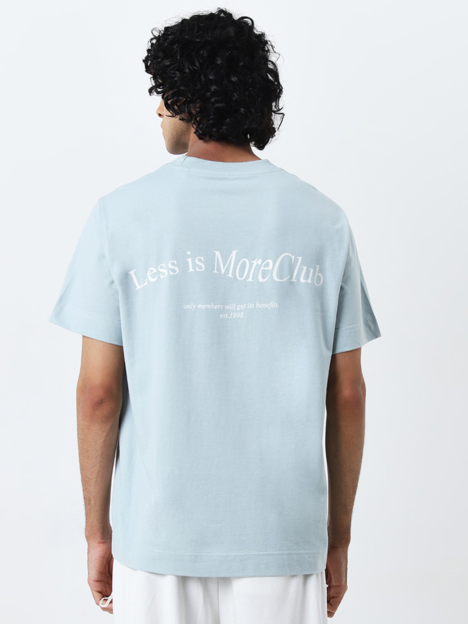 Studiofit by Westside Light Blue Typographic Relaxed-Fit Cotton T-Shirt