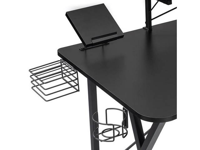 Gaming Desk Table 47" , E-Sports Computer Desk, Gaming Workstation Desk, PC Stand Shelf Keyboard stand Power Strip with USB Cup Holder & Headphone Hook Home Office Desk Gamer Desk , Black,GT02