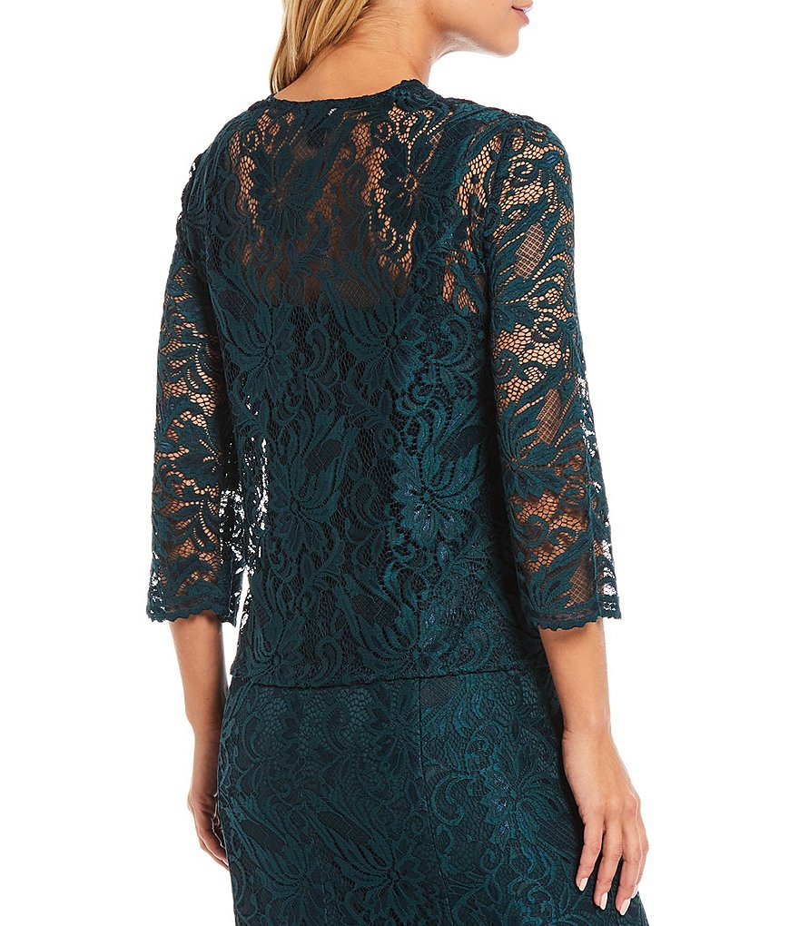 Le Bos Embroidered Stretch Lace 3/4 Sleeve Square Neck 2-Piece Jacket Dress