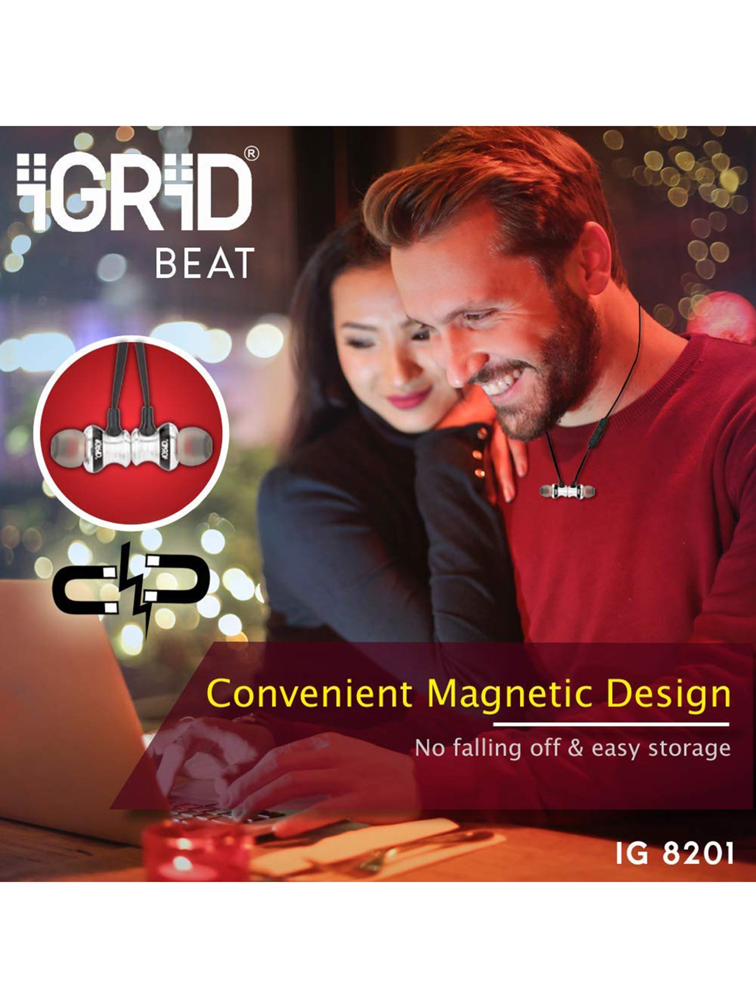 iGRiD Beat Wireless Neckband with Mic (IG-8201, Black)