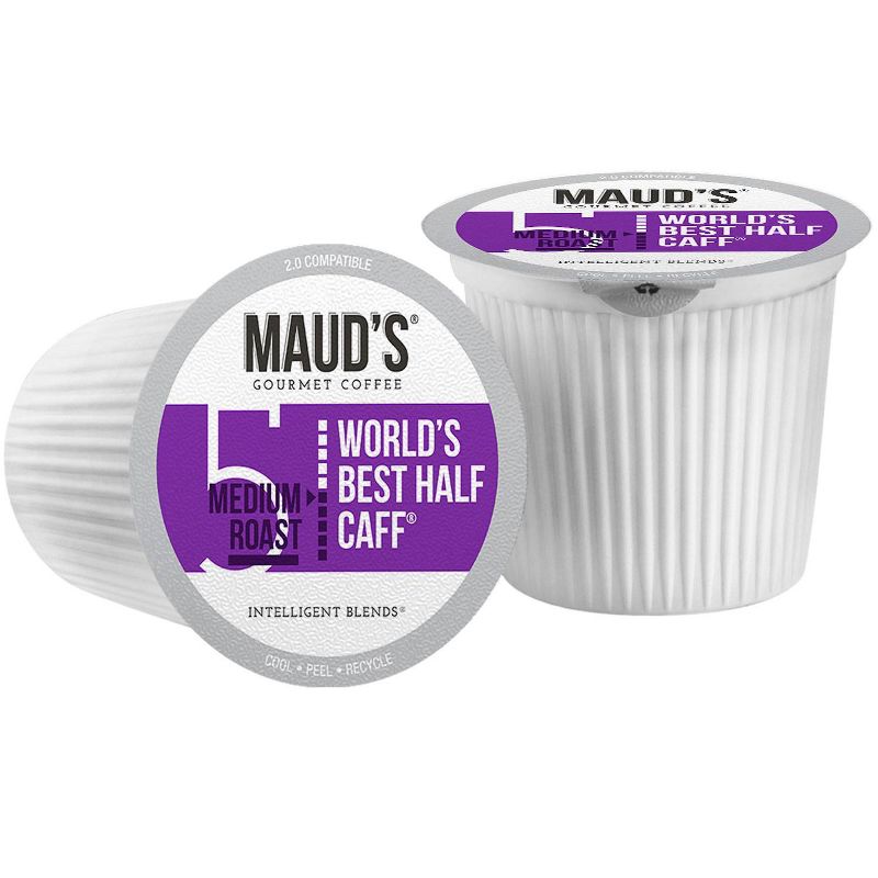 Maud's Half Caff Coffee (World's Best Half Caff), Recyclable Half Caff Coffee Pods – 100% Arabica Coffee California Roasted - 100ct