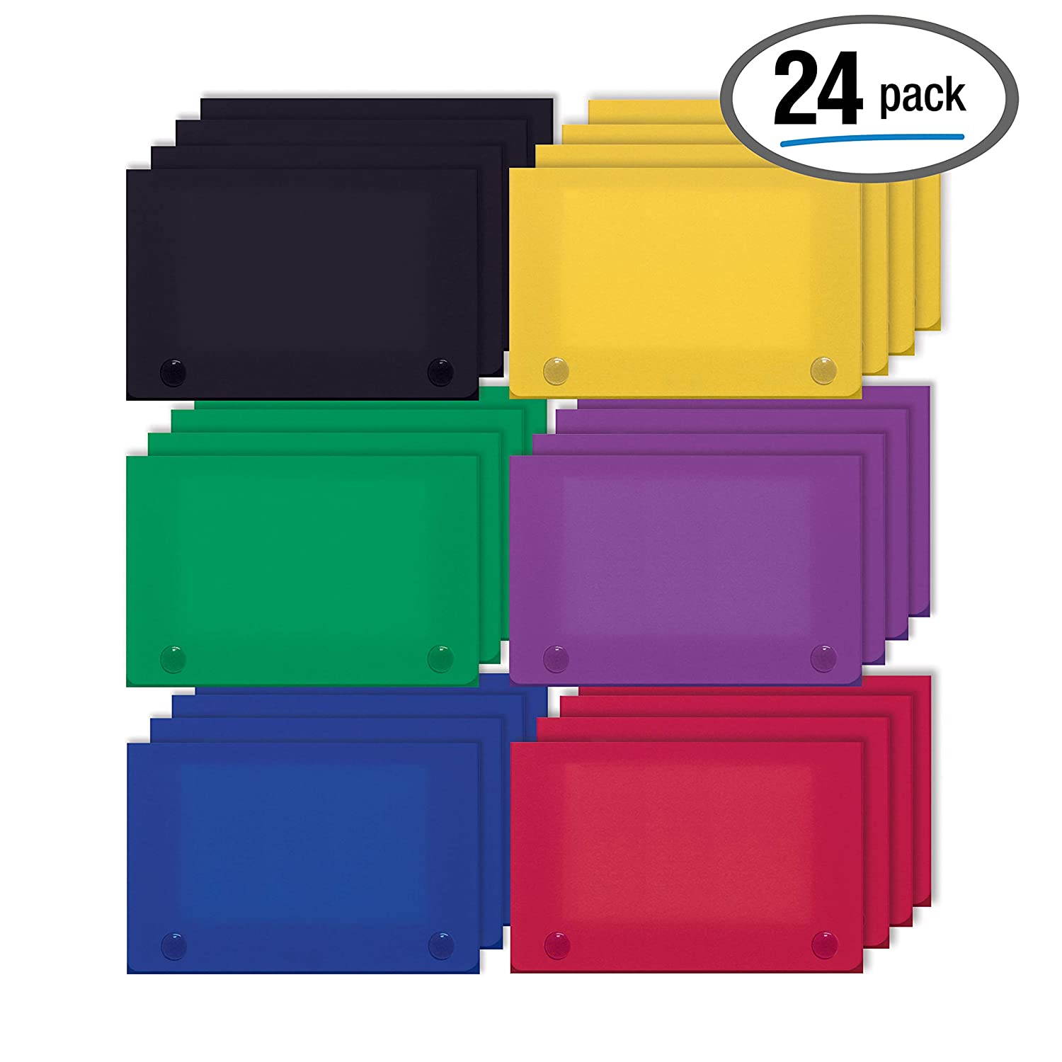 3 x 5 Inch Index Card Case by Better Office Products, 24 Pack, Semi-Rigid Plastic, with Clear Index Dividers, Primary Color Assortment