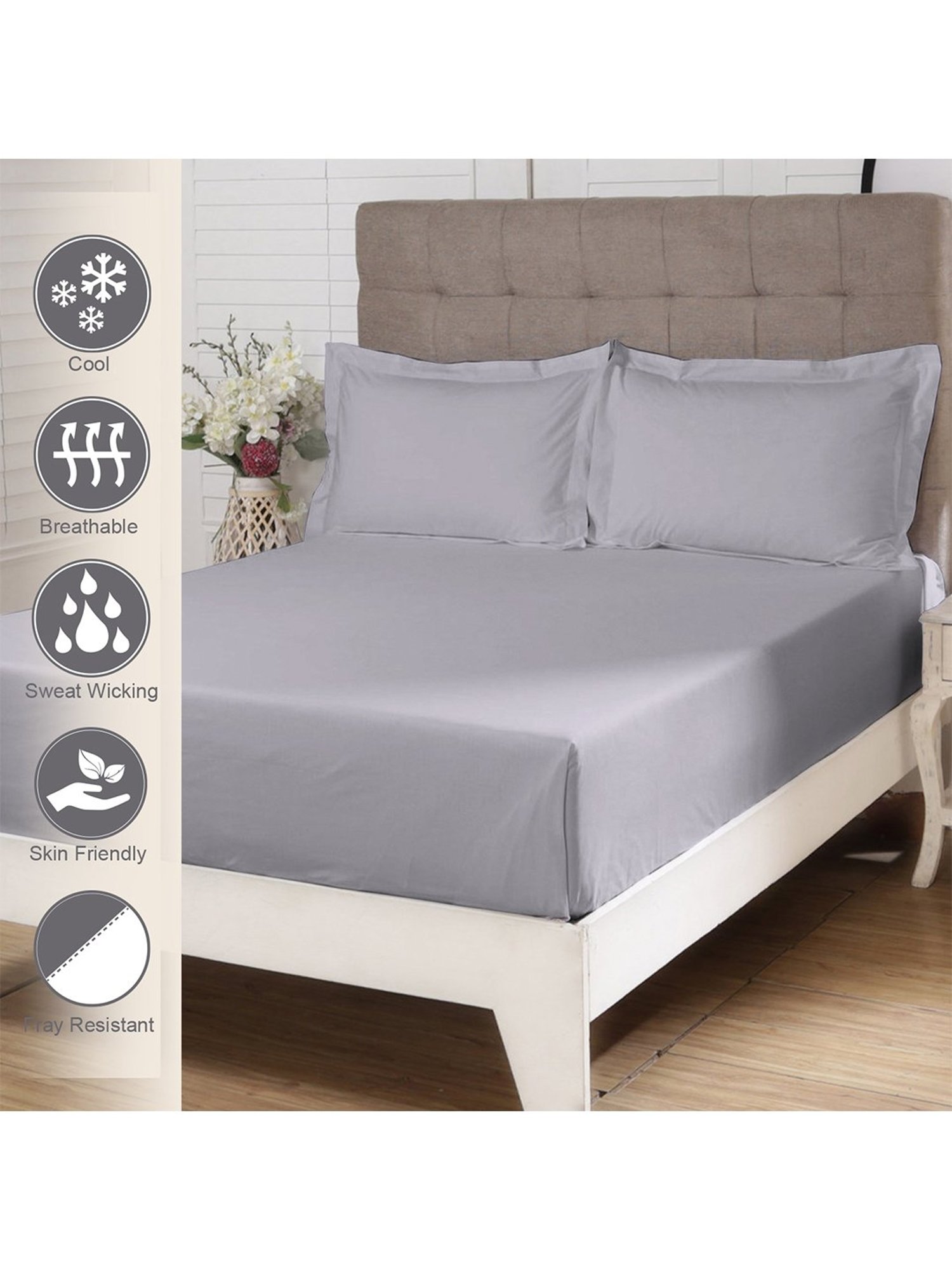 Pizuna Grey 400 TC Cotton Bed Sheet