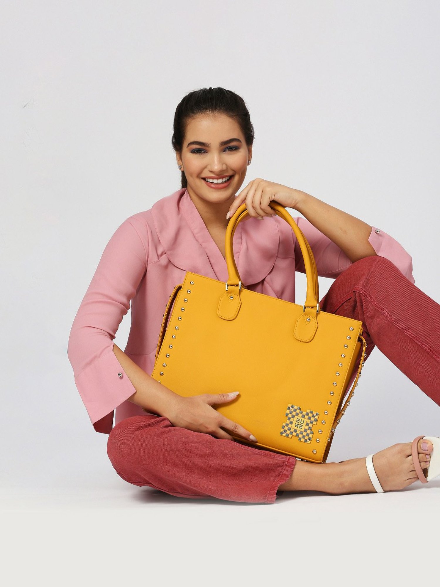 Eume Daffodil Yellow Leather Satchel Handbag
