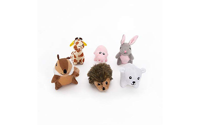 ZippyPaws - Animal Miniz, Stuffed Squeaker Dog Toy and Replacement for Interactive Burrows - 6 Packs