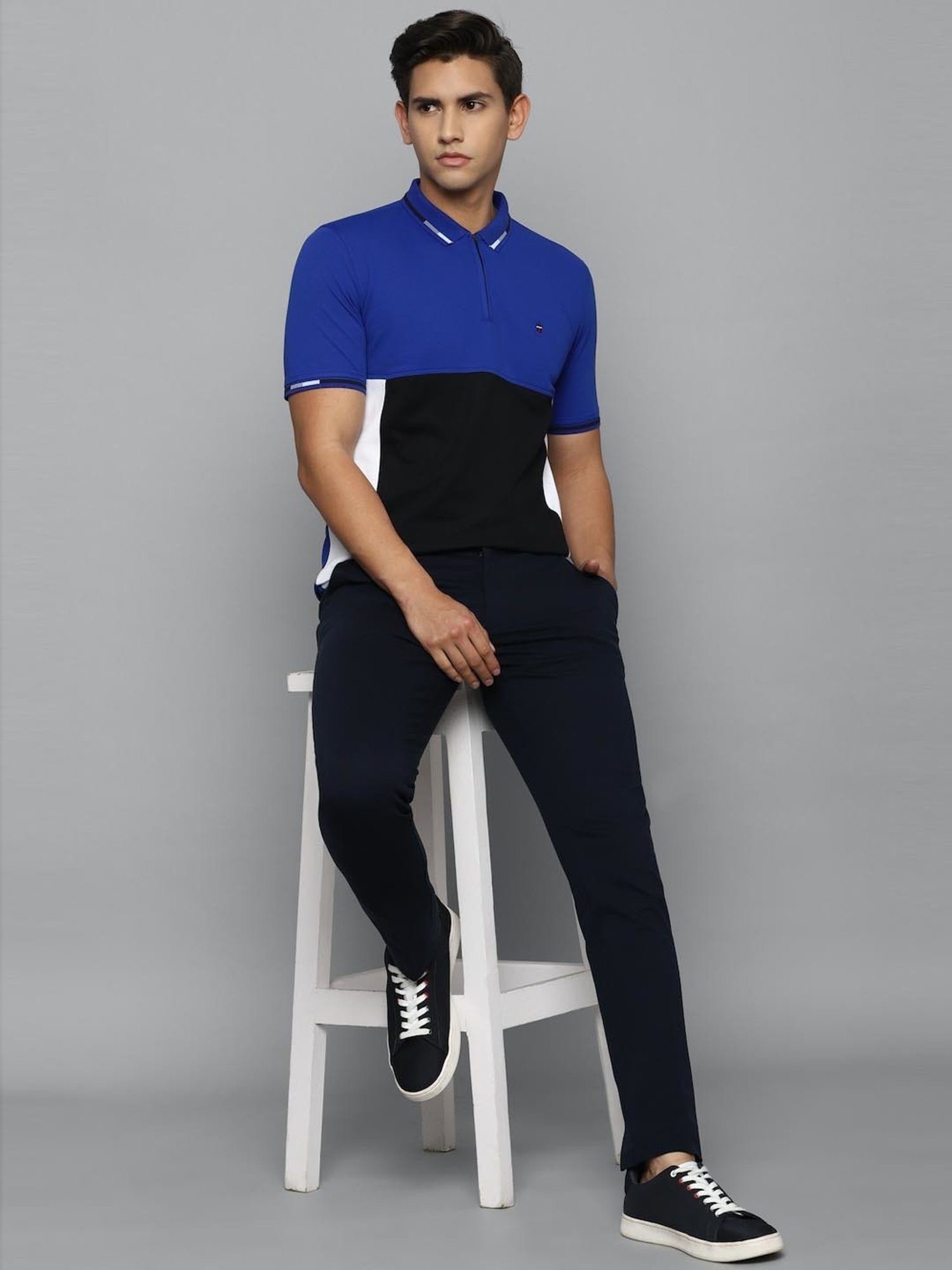 Louis Philippe Sport Blue Cotton Slim Fit Printed Polo T-Shirt