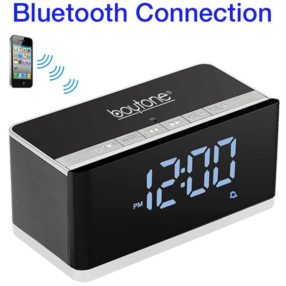 Boytone Bluetooth 4.1 Portable Alarm Clock Radio Wireless Speaker, Digital FM (BT-86C)