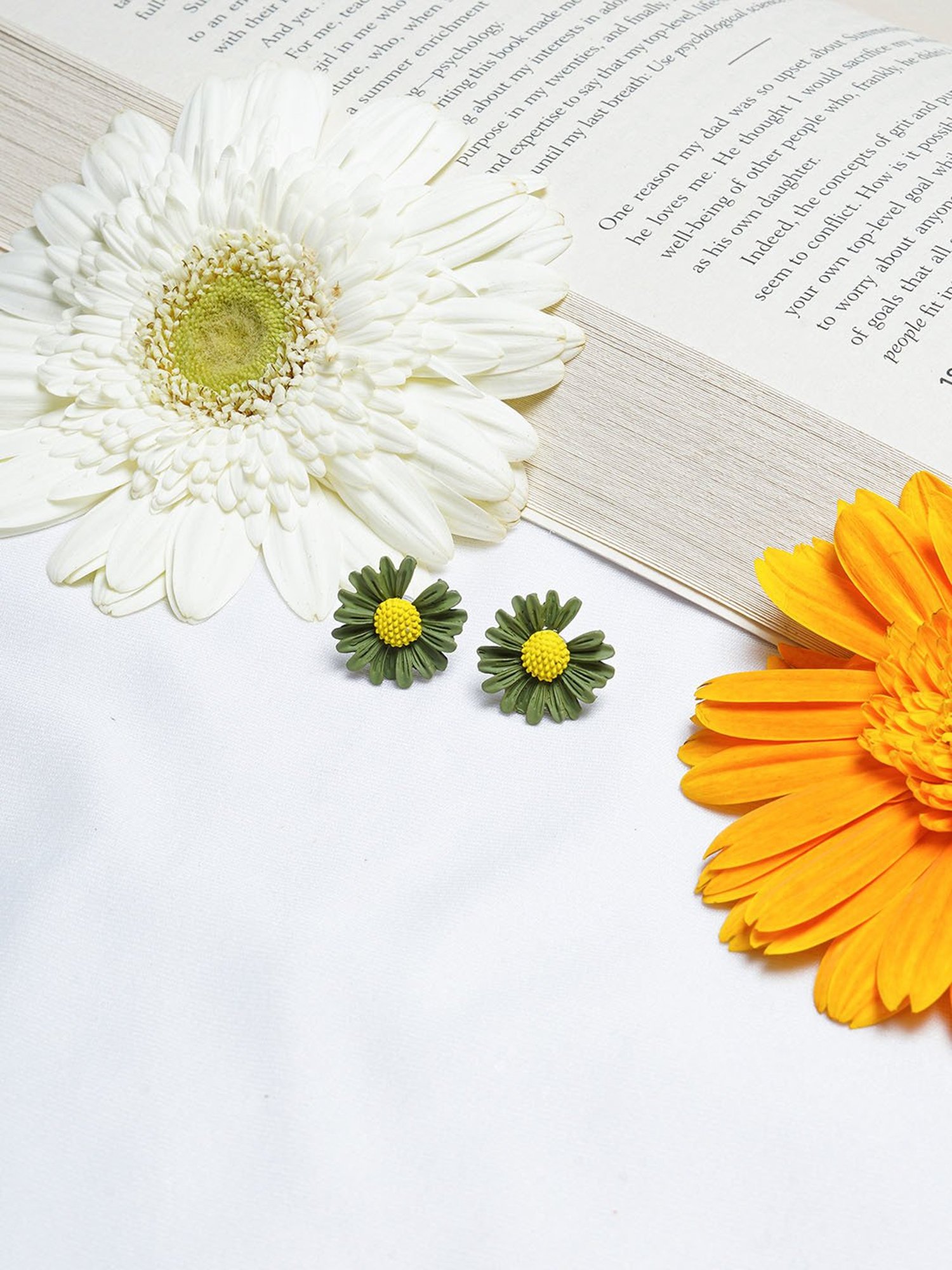 Joker & Witch Green & Yellow Vacation Vibe Merry Coour Pop Floral Stud Earrings