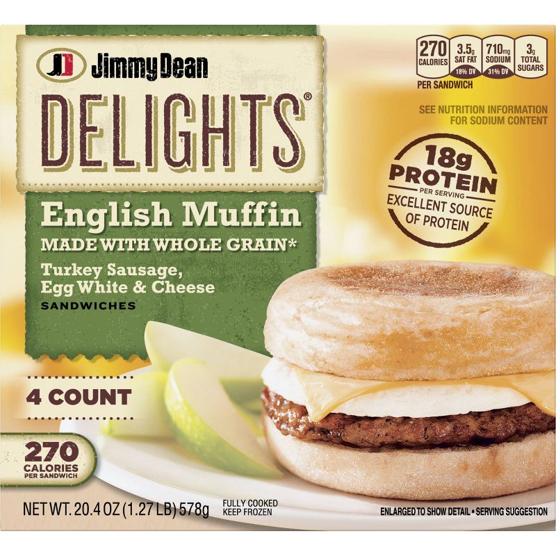 Jimmy Dean Delights Turkey Sausage, Egg Whites, & Cheese Frozen English Muffin - 4ct