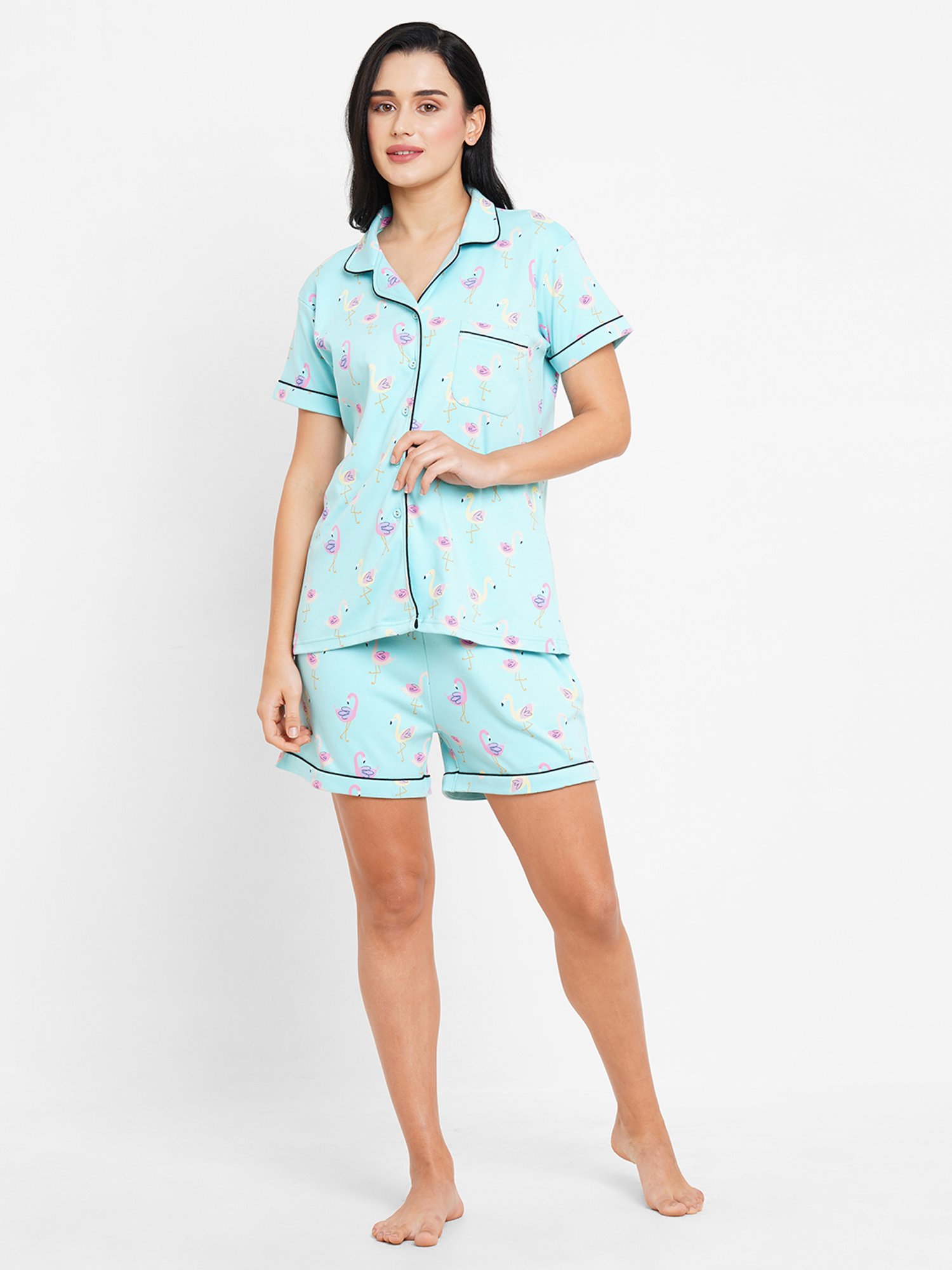 Inner Sense Blue Cotton Printed Shirt Shorts Set