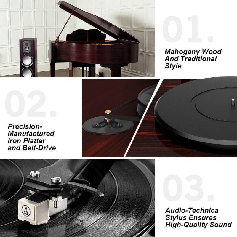 Record Player Stereo Turntable with Built-in 2-Speed Phono Preamp and Belt Drive