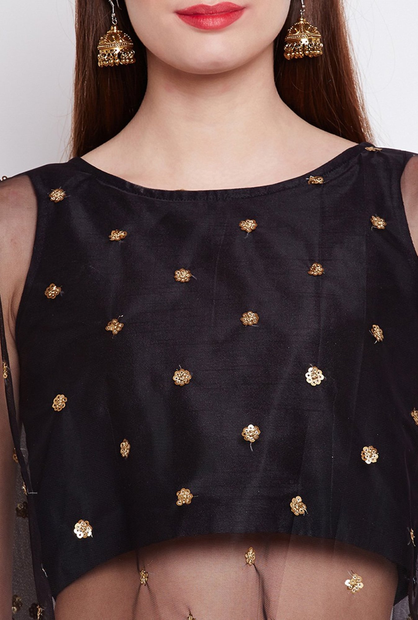 Studio Rasa Black Embellished Cape Top