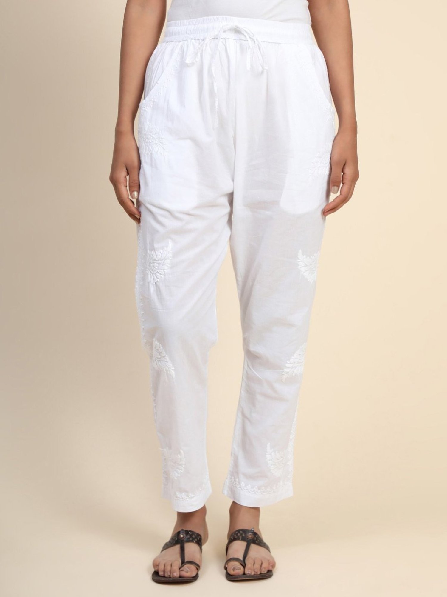 House Of Kari HOK Chikankari Cotton Pant Trouser White