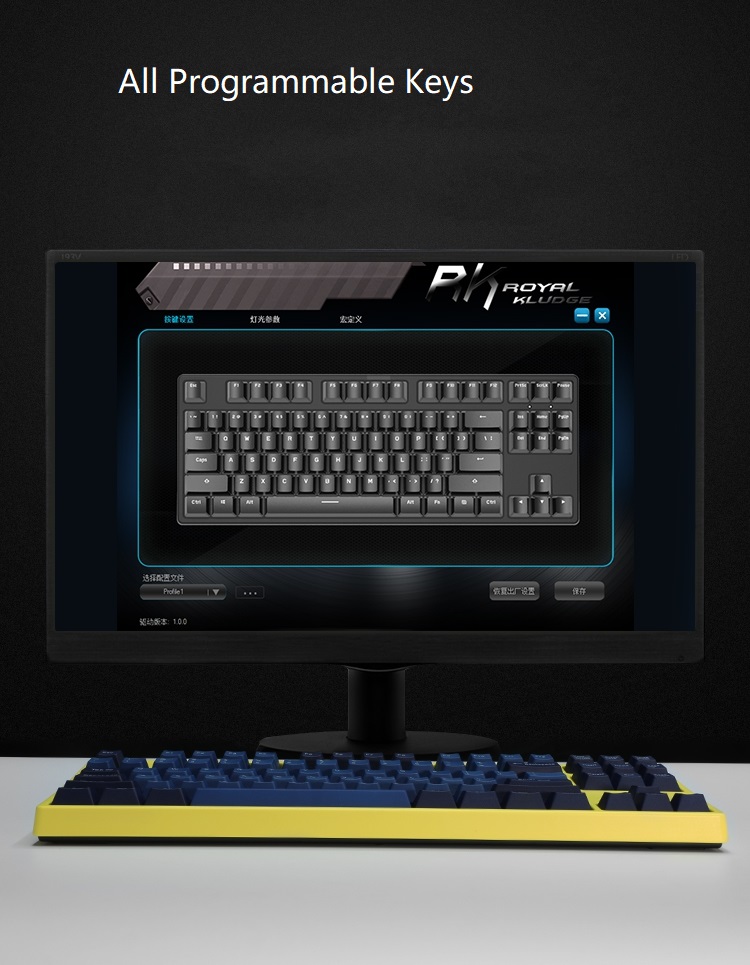 Royal Kludge RK987  N-key Rollover Ergonomic Design,Cool Exterior USB Wired PBT Keycaps White Backlit Keyboard for Gaming and Office - Black( RK Black Switch)