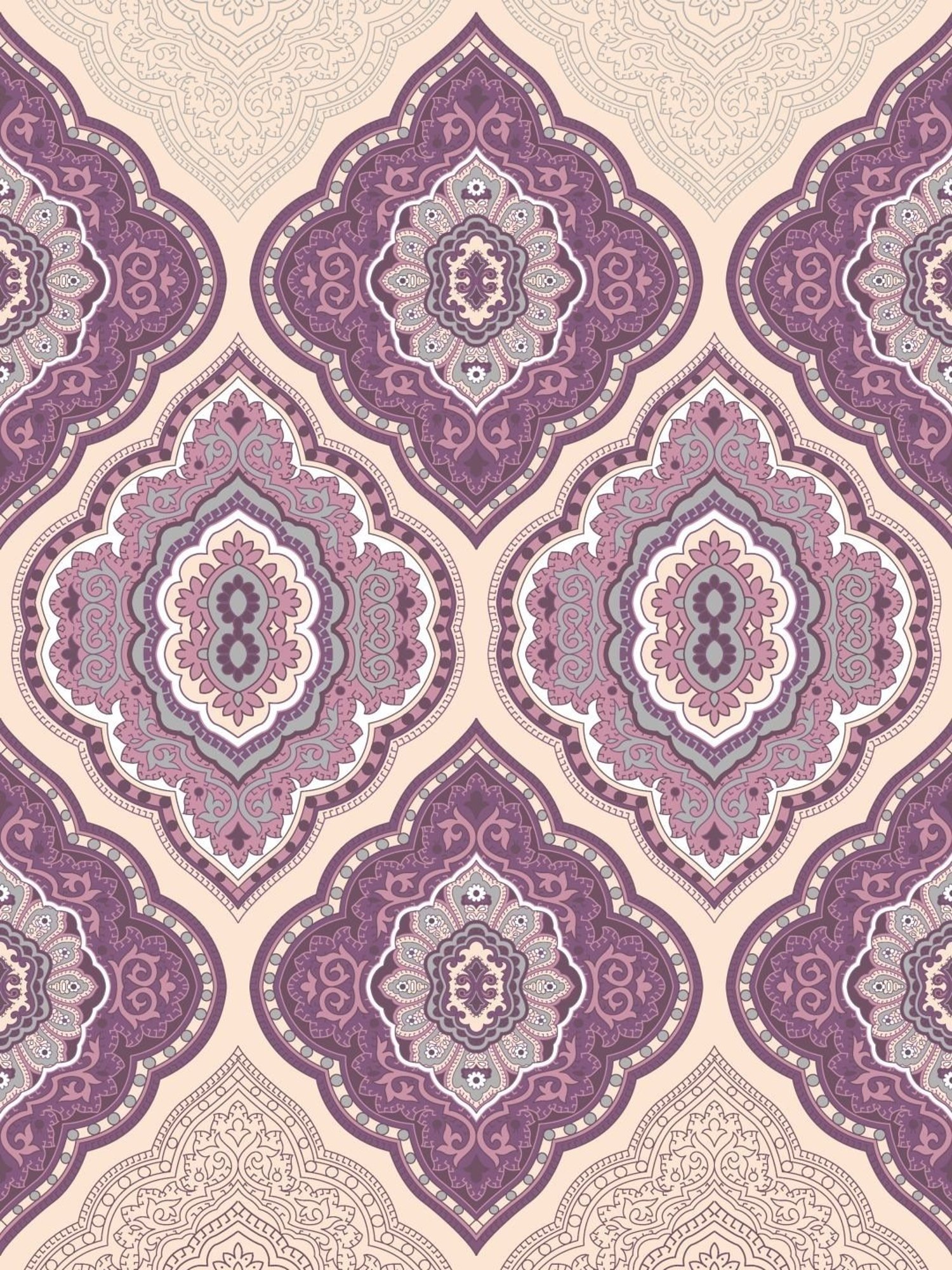 Dreamscape Ethnic Purple 140 TC Cotton King Fitted Bed Sheet with 2 Pillow Covers