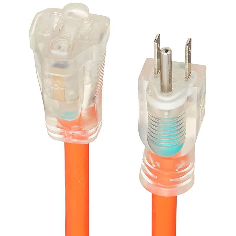 123 SJTW HeavyDuty Lighted Extension Cord 25Foot Orange 4Pack