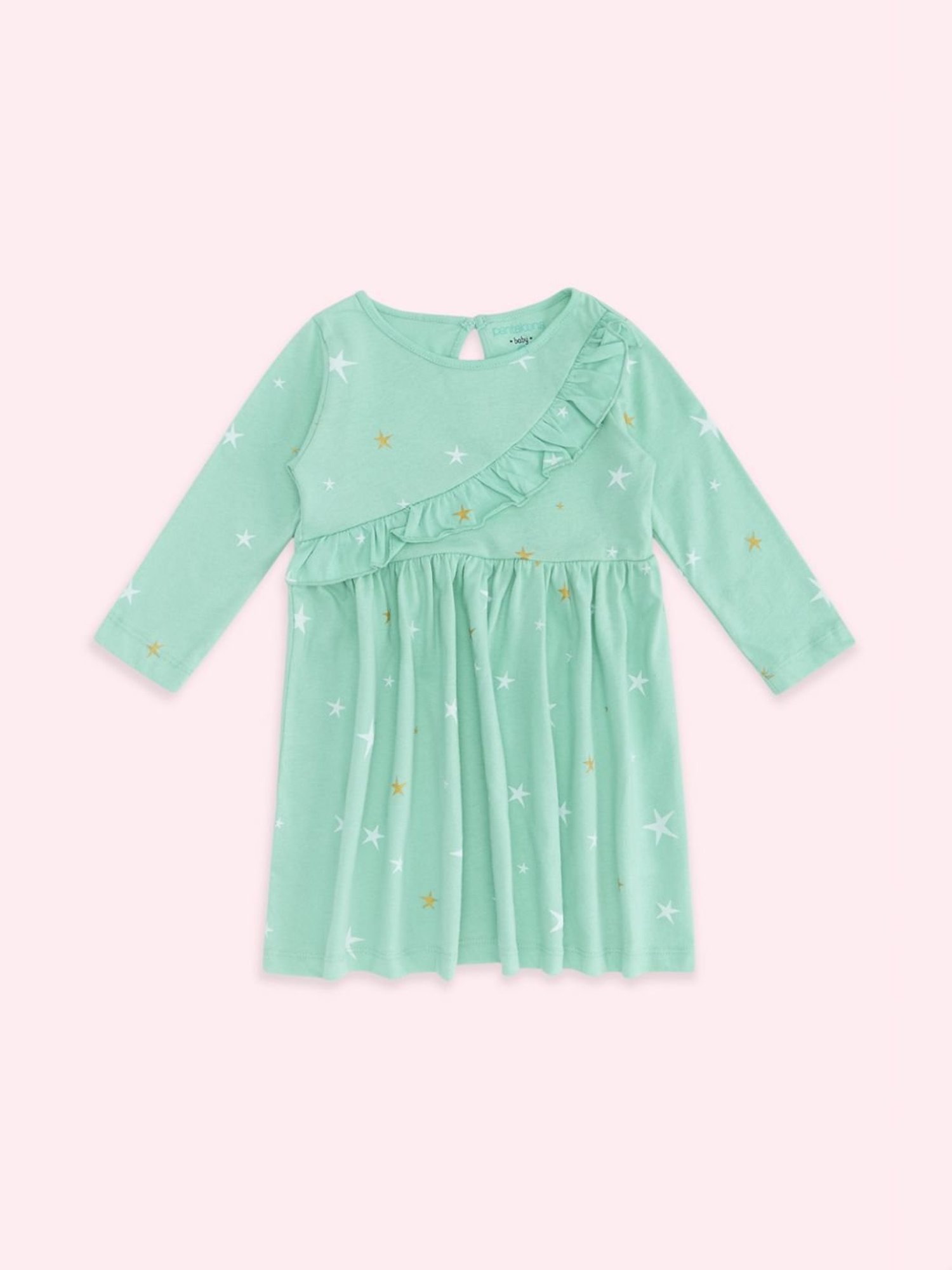 Pantaloons Baby Green Cotton Printed Full Sleeves Dress