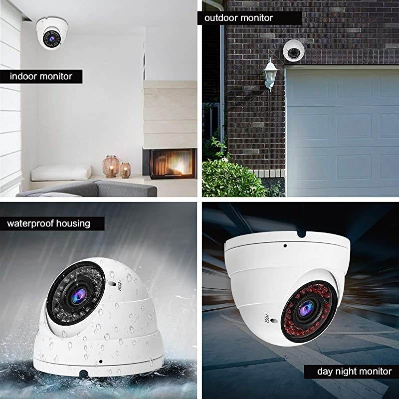 2MP CCTV Camera HD 1080P 4-in-1 (TVI/AHD/CVI/960H CVBS) Security Dome Camera, 2.8-12mm Varifocal Lens Analog Video Surveillance, Wide Angle Viewing Day & Night Indoor Outdoor Waterproof (White)
