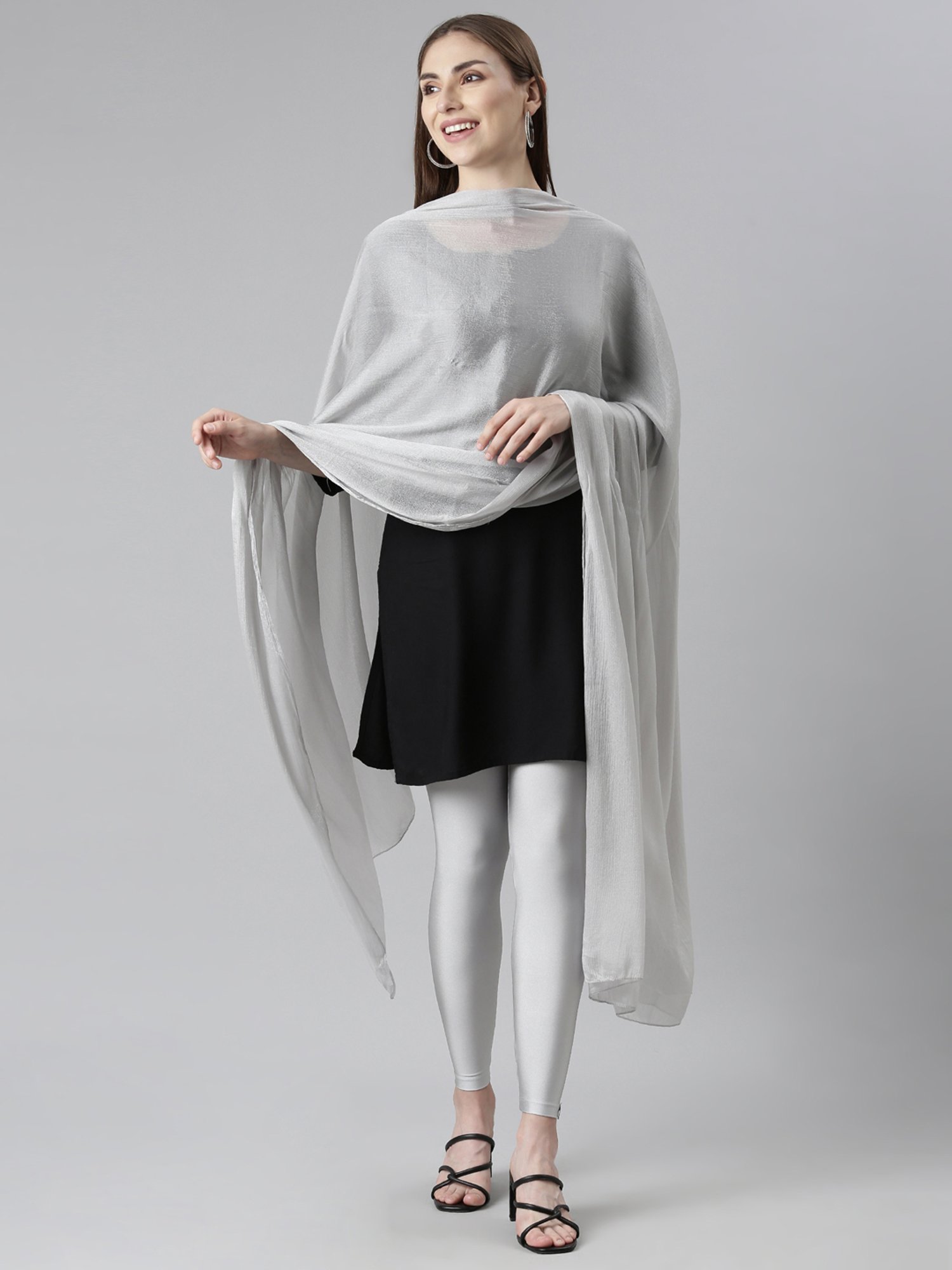 TWIN BIRDS Silver & Black Plain Dupatta - Pack Of 2