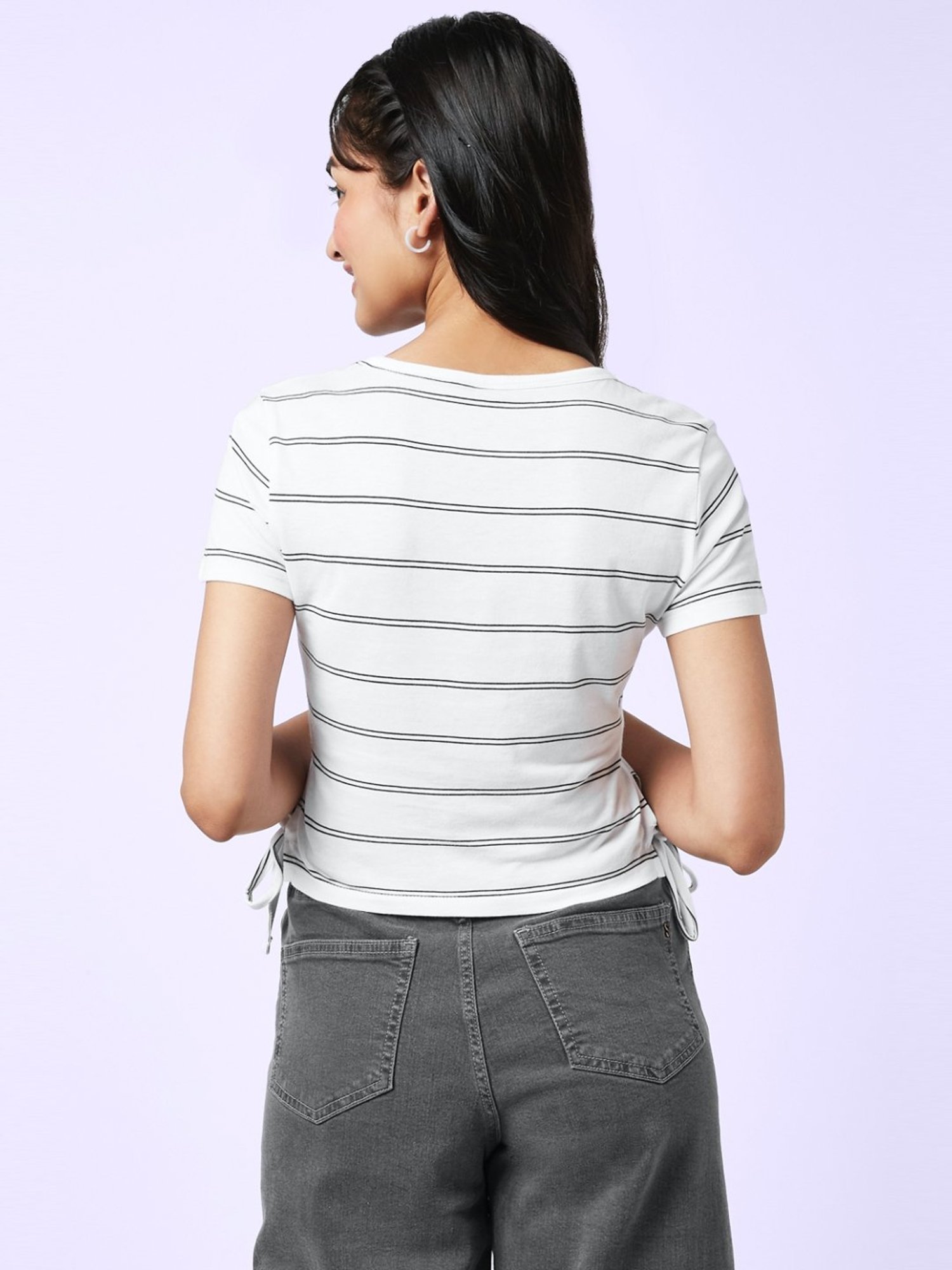 YU by Pantaloons Off-White Cotton Printed Top