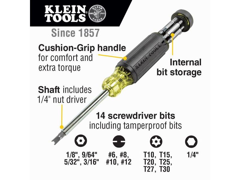 KLEIN TOOLS 32559 Phillips, Slotted Bit 9 in, Drive Size: 1/4 in, 5/16 in ,