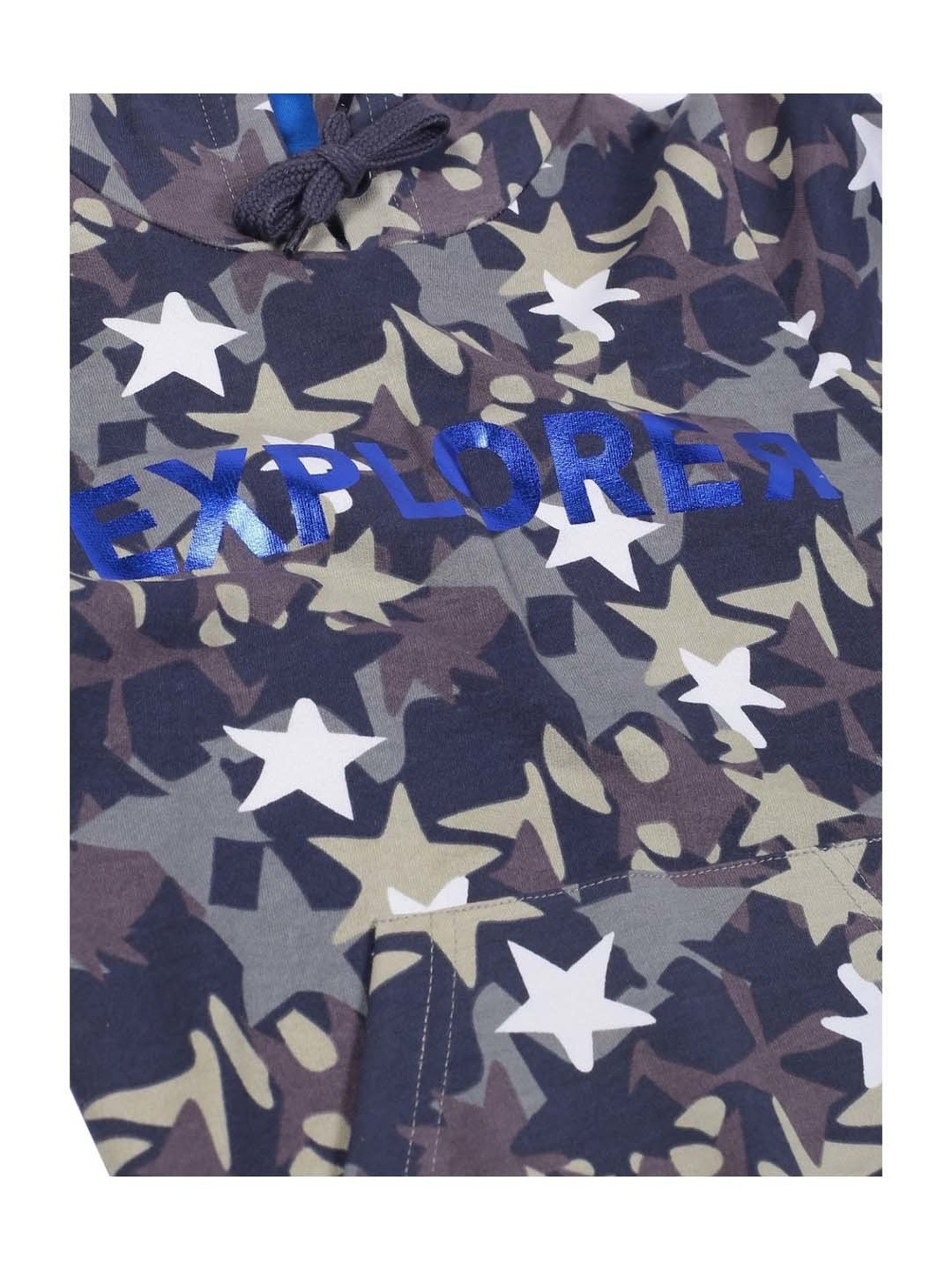 Plum Tree Kids Green & Blue Cotton Printed Full Sleeves Hoodie