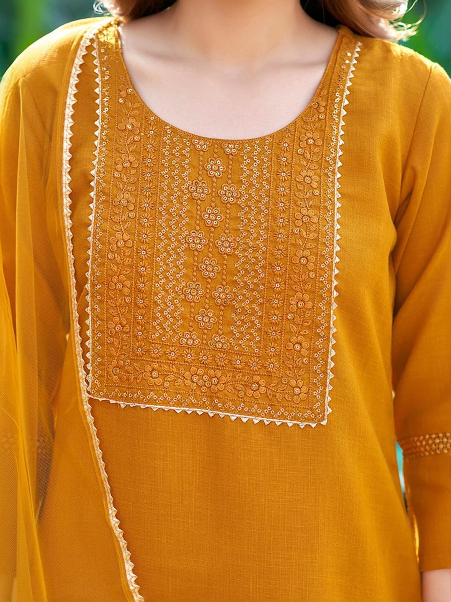 Skylee Yellow Embroidered Kurta Pant Set With Dupatta