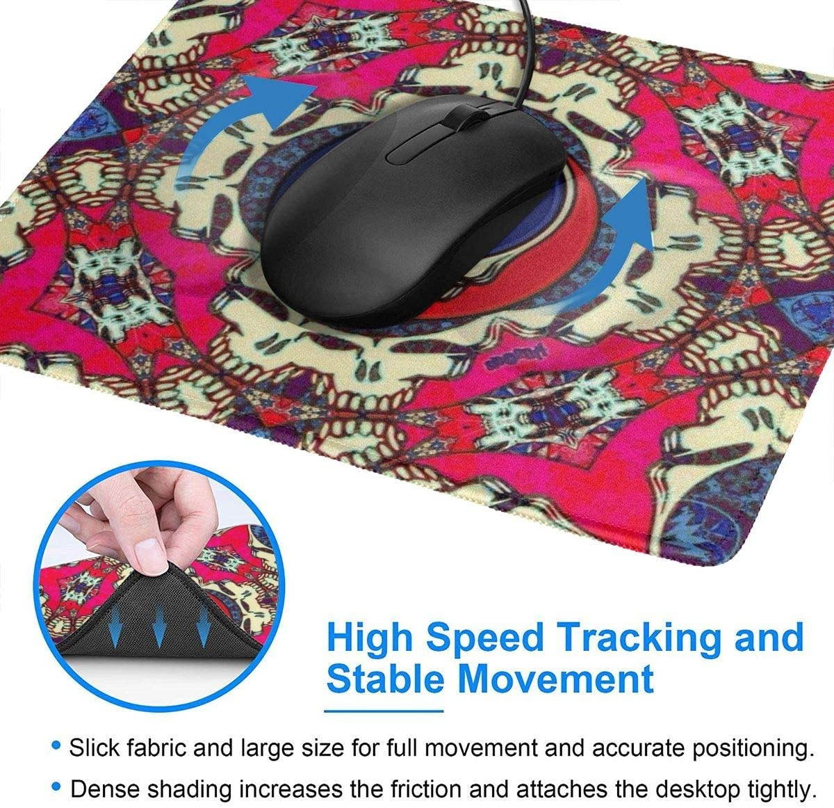 Colorful Grateful Skull Mousepad Anti-Slip Mouse Pad Mat Mice Mousepad Desktop Mouse Pad Laptop Mouse Pad Gaming Mouse Pad Dead Skulls Printed 7.1x8.7 inches/11.8x9.85 inches