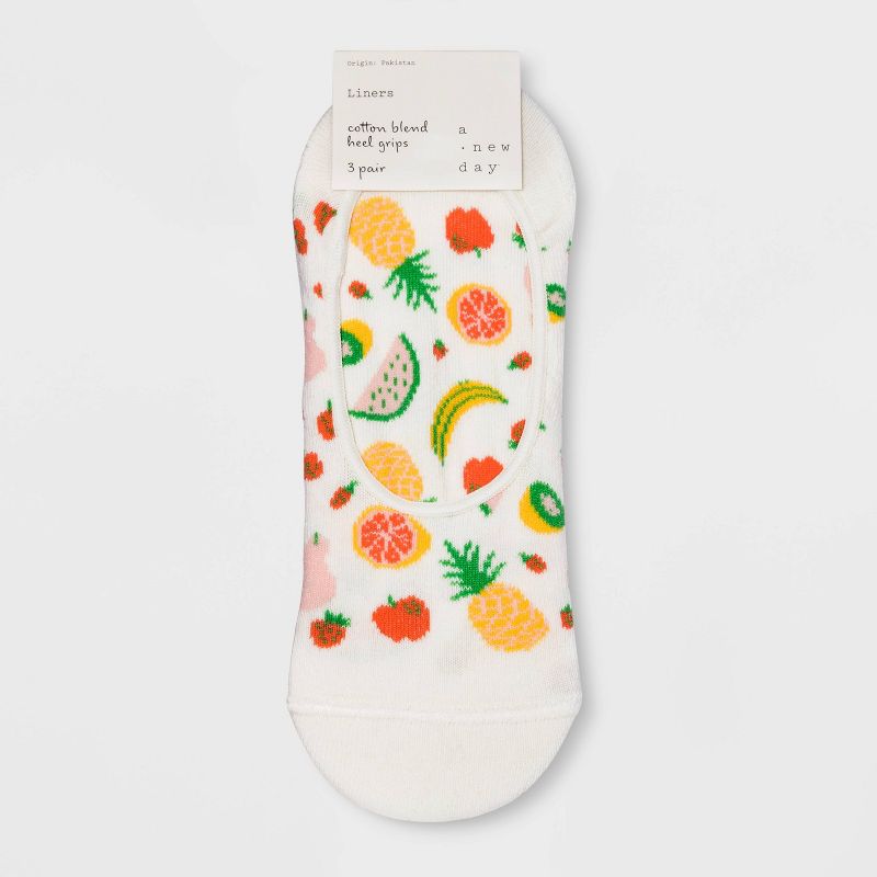 Women's Fruit 3pk Liner Socks - A New Day™ Cream/Pink 4-10