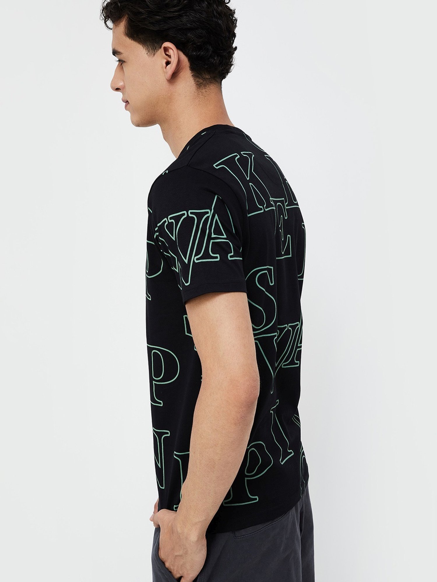 Forca Black Cotton Regular Fit Printed T-Shirt