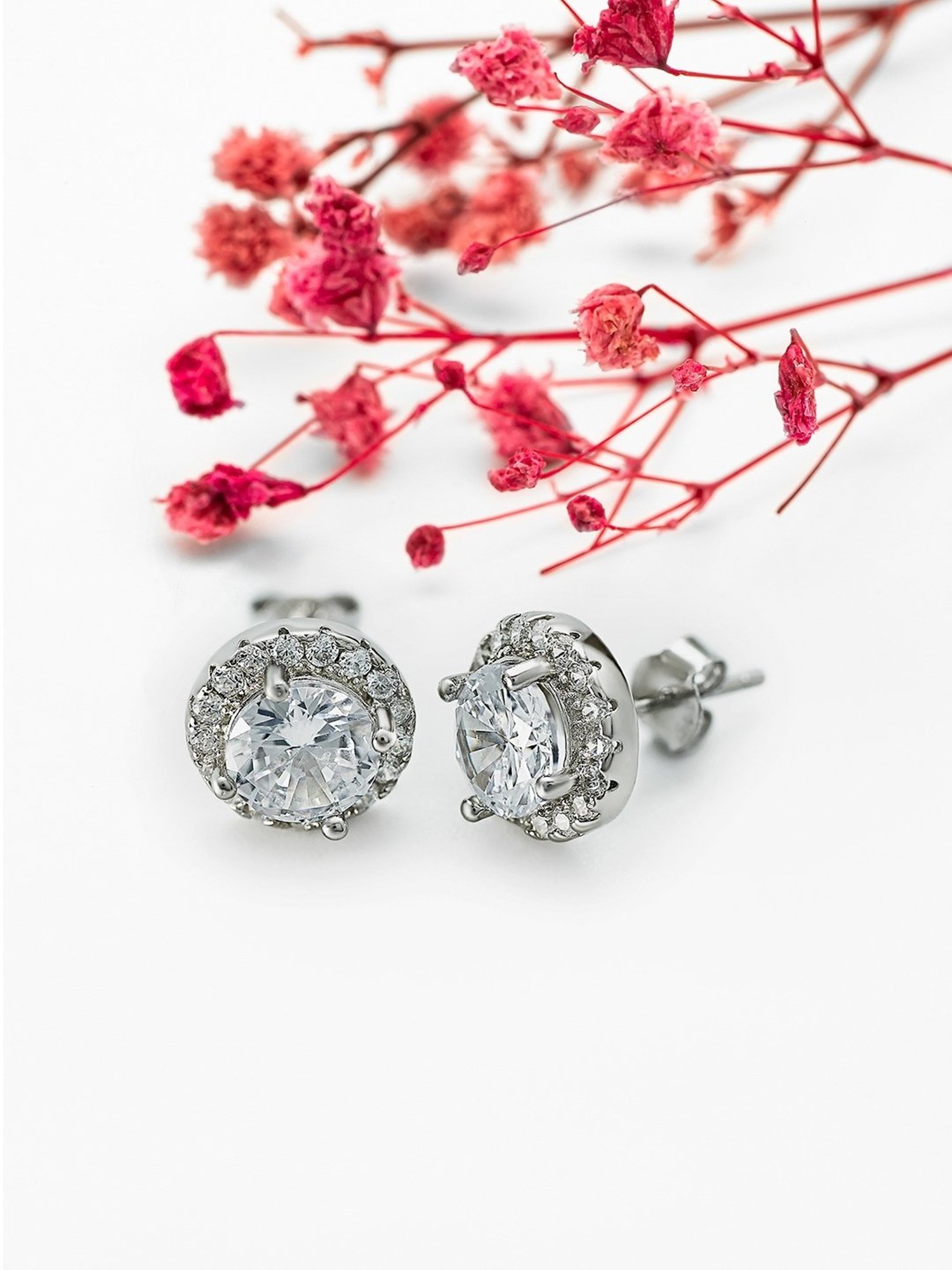 Silberry 92.5 Sterling Silver Deluxe Crystal Stud Earrings for Women