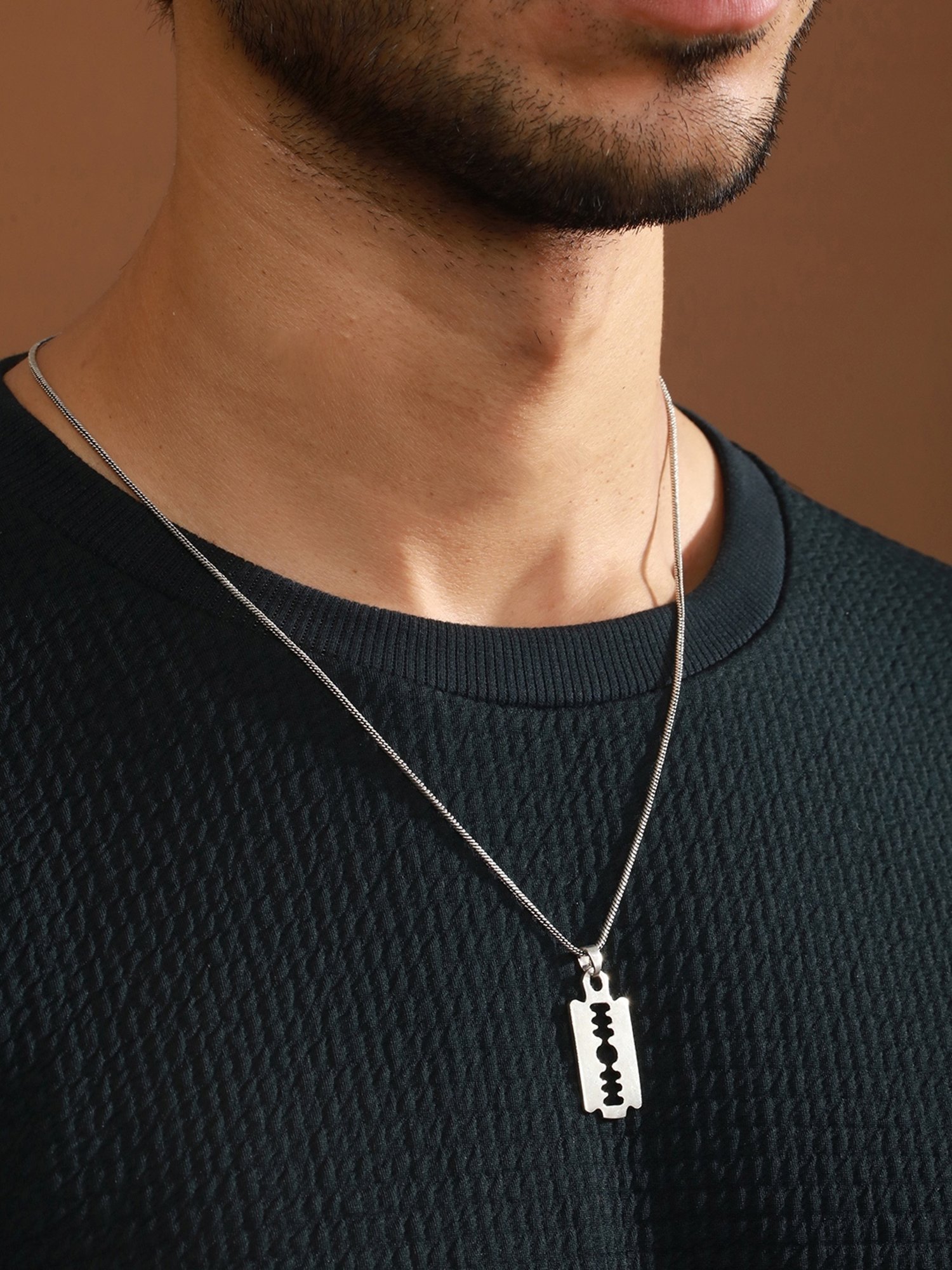 Bold by Priyaasi Shiny Blade Silver Casual Pendant With Chain for Men