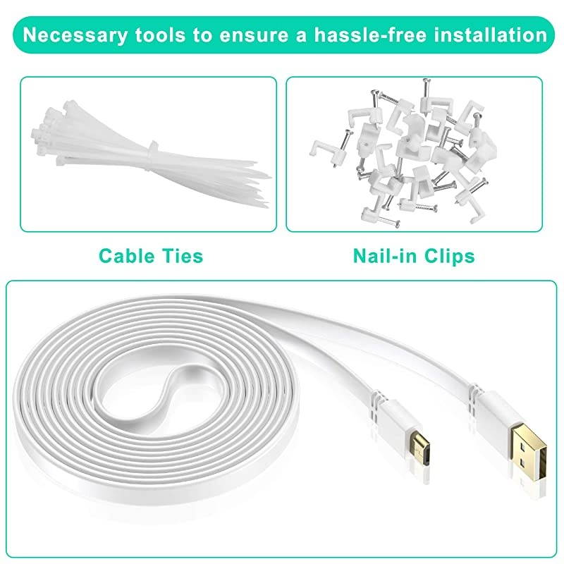 Micro USB Power Cable 30 FT 2 PackFlat Micro USB Charging Power CordCharger for Wyze Cam PanYi CamNest CamBlink XT XT2 Mini CameraFurbo DogArlo QNetvueXbox One Controller White