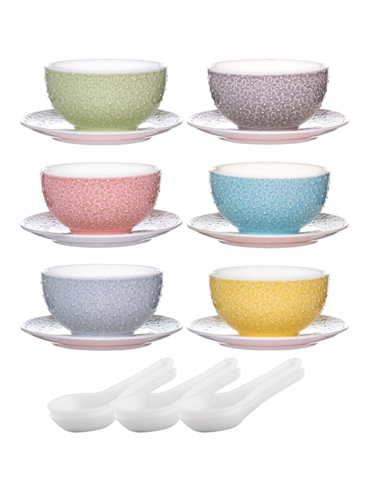 White Gold Multicolor Porcelain Soup Bowls - Set of 6