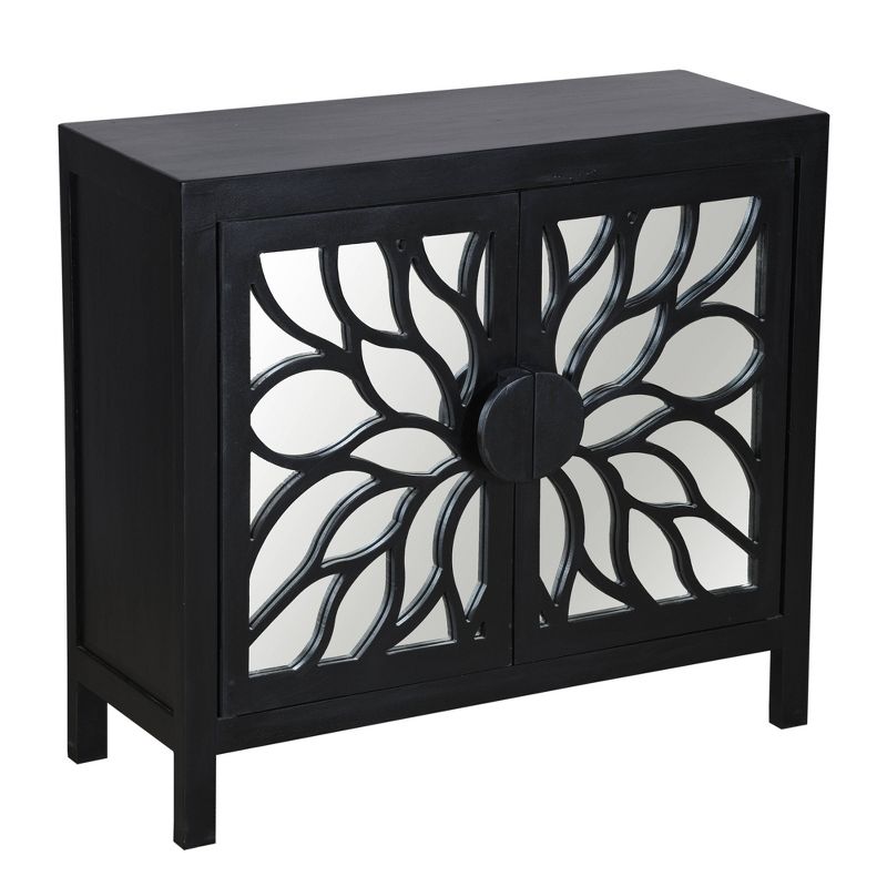 32" Rustic Accent Storage Cabinet with Flower Design Mirrored Front Black - The Urban Port