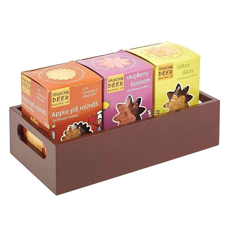 Bamboo Wood Compact Food Storage Bin with Handle for Kitchen Cabinet, Pantry, Shelf to Organize Seasoning Packets, Powder Mixes, Spices, Packaged Snacks - 2 Pack - Espresso Brown