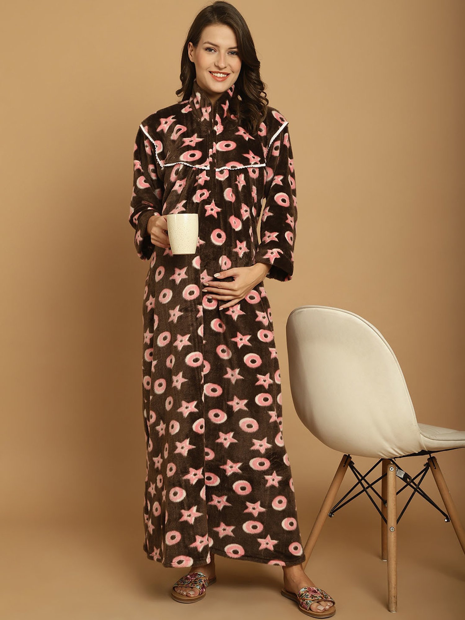 Secret Wish Brown Printed Maternity Night Dress